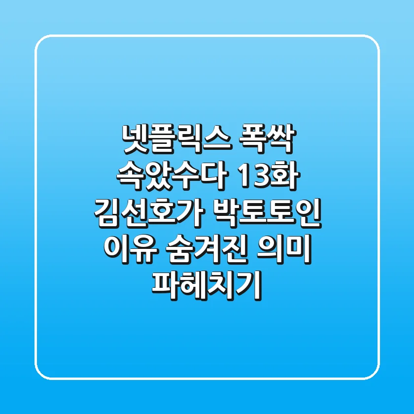 넷플릭스 폭싹 속았수다 13화: 김선호가 박토토인 이유, 숨겨진 의미 파헤치기