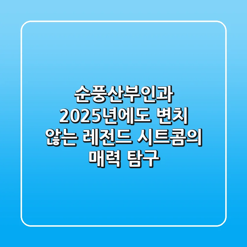 순풍산부인과, 2025년에도 변치 않는 레전드 시트콤의 매력 탐구