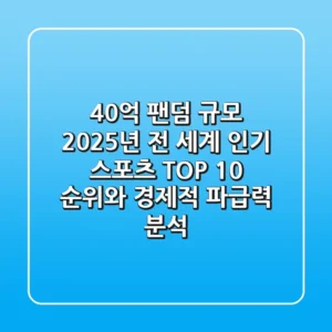 "40억 팬덤 규모", 2025년 전 세계 인기 스포츠 TOP 10 순위와 경제적 파급력 분석