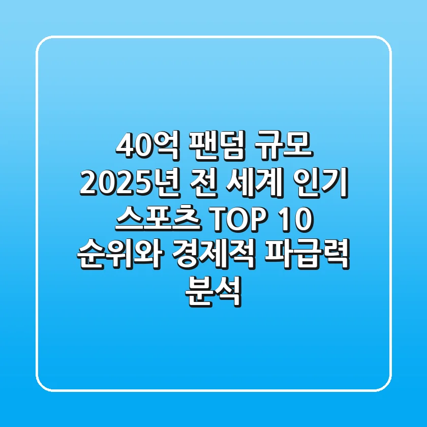"40억 팬덤 규모", 2025년 전 세계 인기 스포츠 TOP 10 순위와 경제적 파급력 분석